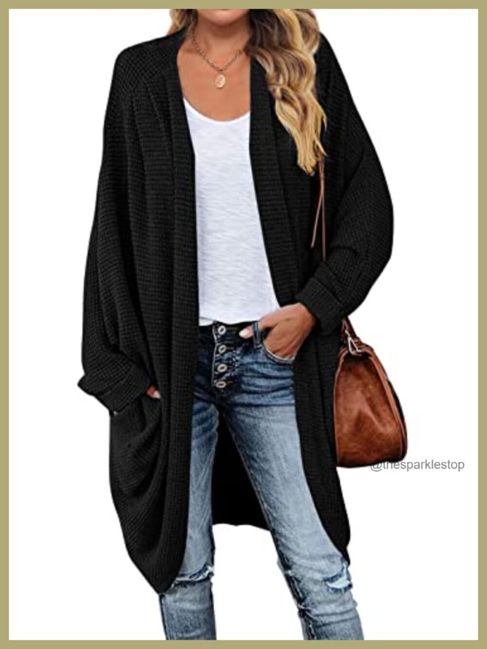 Oversized Waffle Knit Cardigan Dolman Long Sleeve Shawl Collar Fall Sweater